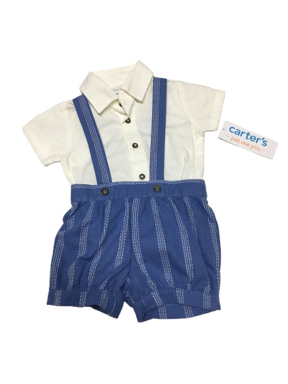 Carter's Baby Boys 2 Piece Suspender Shorts Outfit Set 3M Blue White NWT - Picture 1 of 7